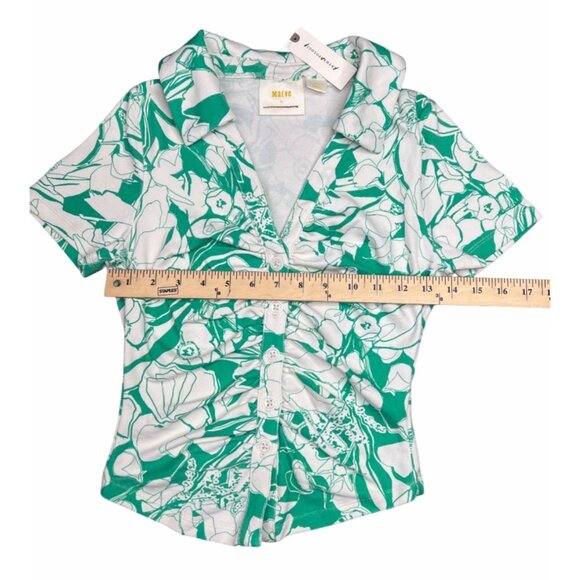 Anthropologie Maeve Ruched Floral Blouse Short Sleeve Womens Top X-Small - Picture 15 of 15